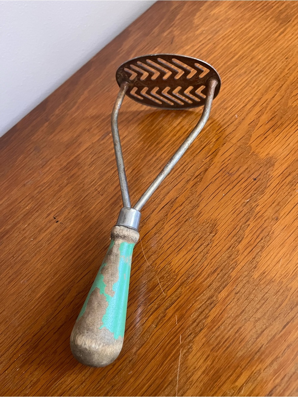 Vintage Green Handle Potato Masher
